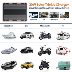 20W 12V Solar Panel Trickle Charger Kit | Built-in Controller, Clips, O-Rings, O