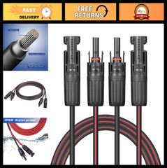 10ft 2×12 AWG Solar Extension Cable, Copper Twin Wire with Male/Female Connector