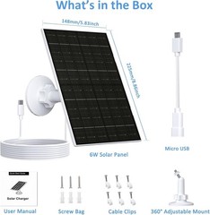 Solar Panel for Security Camera, 6W Micro USB & USB-C Solar Charger Compatibl…