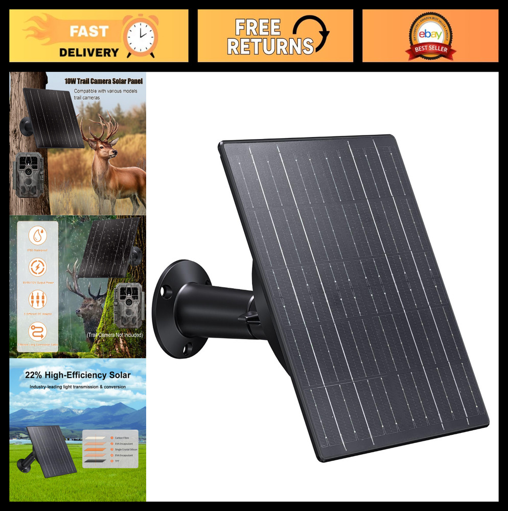 10W Solar Panel for Trail Cameras, 10400mAh Battery, Waterproof Charger, Outdoor