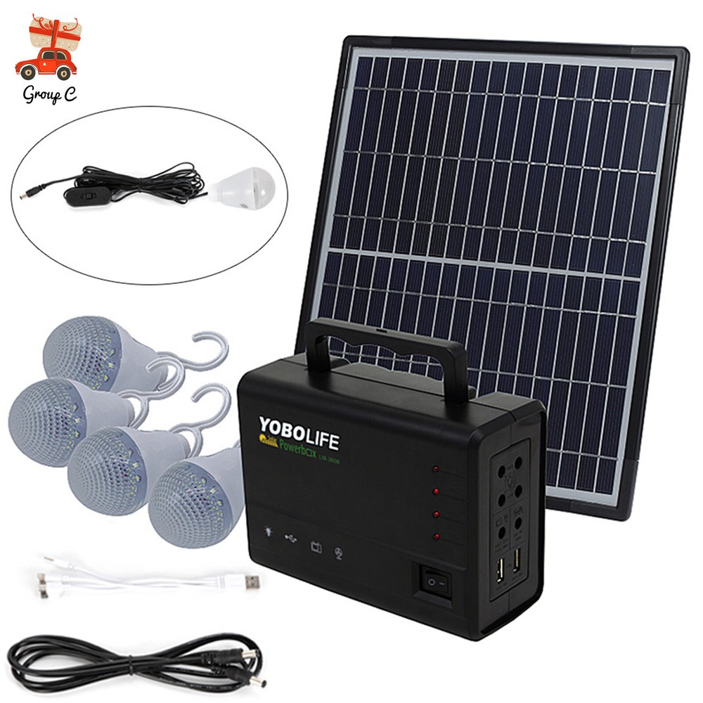 Portable Station Solar Panel Power Inverter Electric Generator Set +4 LED Light