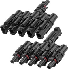 1 Pair Solar Panel Connector T Branch Cable Splitter 1 Female to 5 Male Parallel