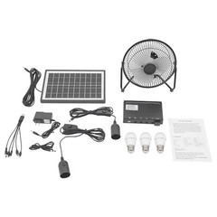 Solar Lighting & Fan Kits with 3 Bulbs USB Charging for Home Outdoor Camping