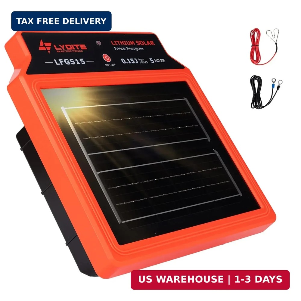 LFGS15 Solar Electric Fence Charger, 24 Hour 5 Miles Solar Charger, Portable 0.1