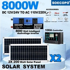 8000W Solar Power Kit Inverter, 2pcs 200W Solar Panels & 100A ControllerRd