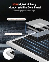 Solar Battery Trickle Charger Kit 20W 12V with Built-in MPPT Controller