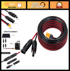 25FT Solar Charge Extension Cable 12AWG XT60 Adapter for Solar Panel Connection