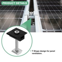 12pcs Solar Panel Mount Mid Clamps t Clips 50mm Aluminum for RVs Black