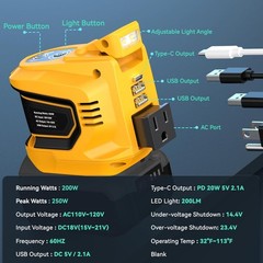 200W Portable Power Inverter for DeWALT 20V,Ecarke Outdoor Generato Battery C…