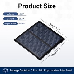 5Pcs 5.5V 0.44W 80mA Mini Polycrystalline Solar Panel 2.4×2.4″/60x60mm