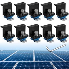 10pcs Solar Panel End Clamps, Aluminum Mounting Brackets Kit for Metal/RV Roofs