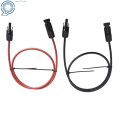 1 Pair 3 Feet Solar Panel Extension Cable Wire Connector 10 AWG Black + Red