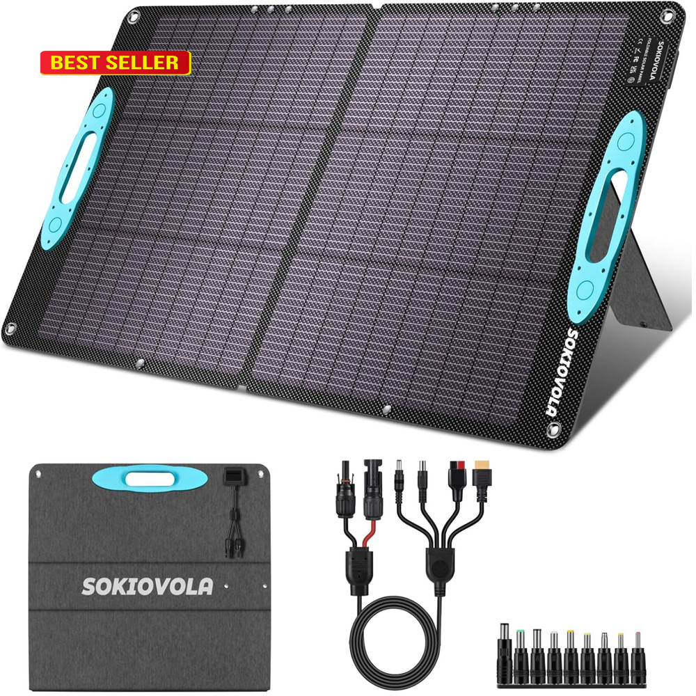 100W Portable Solar Panel Foldable ETFE 25 Efficiency Blackout Camping RV