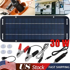 30W Solar Panel 12V Trickle Charger Battery Charger Kit Maintainer Boat Car RV