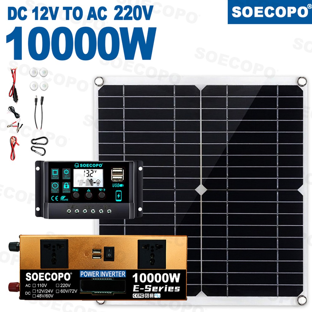 10000W Power Inverter Solar Generator With 300W Solar Panel Home Complete Set