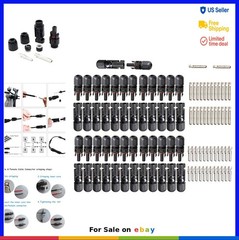 Solar Connectors 25 Pairs Male Female IP67 Waterproof Tinned Copper 14 AWG 10