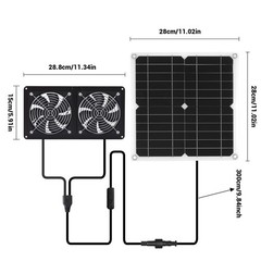 2 Sets 15W Solar Panel Fan w/ Waterproof Fan for Chicken Coops Greenhouses Sheds