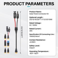 KNMIPJD 6-in-1 Solar Panel Connector Cable Kit, 14AWG Heavy-Duty 5FT, Black