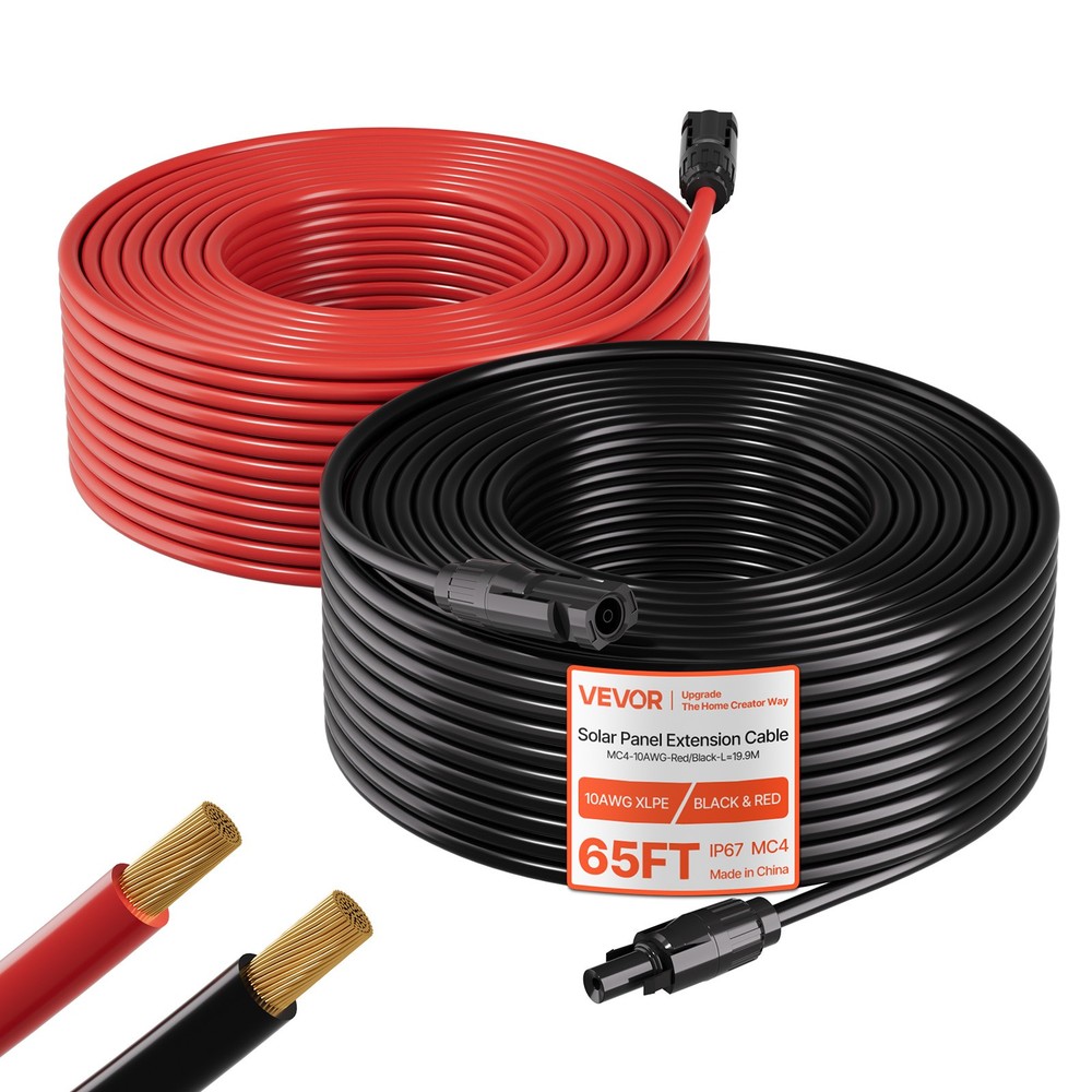 VEVOR Solar Panel Extension Cable 65 ft 10 AWG Solar Panel Wire with Connectors