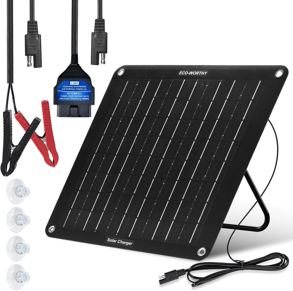 Upgraded OBDII 10W Solar Battery Trickle Charger Maintainer-12V Waterproof Solar