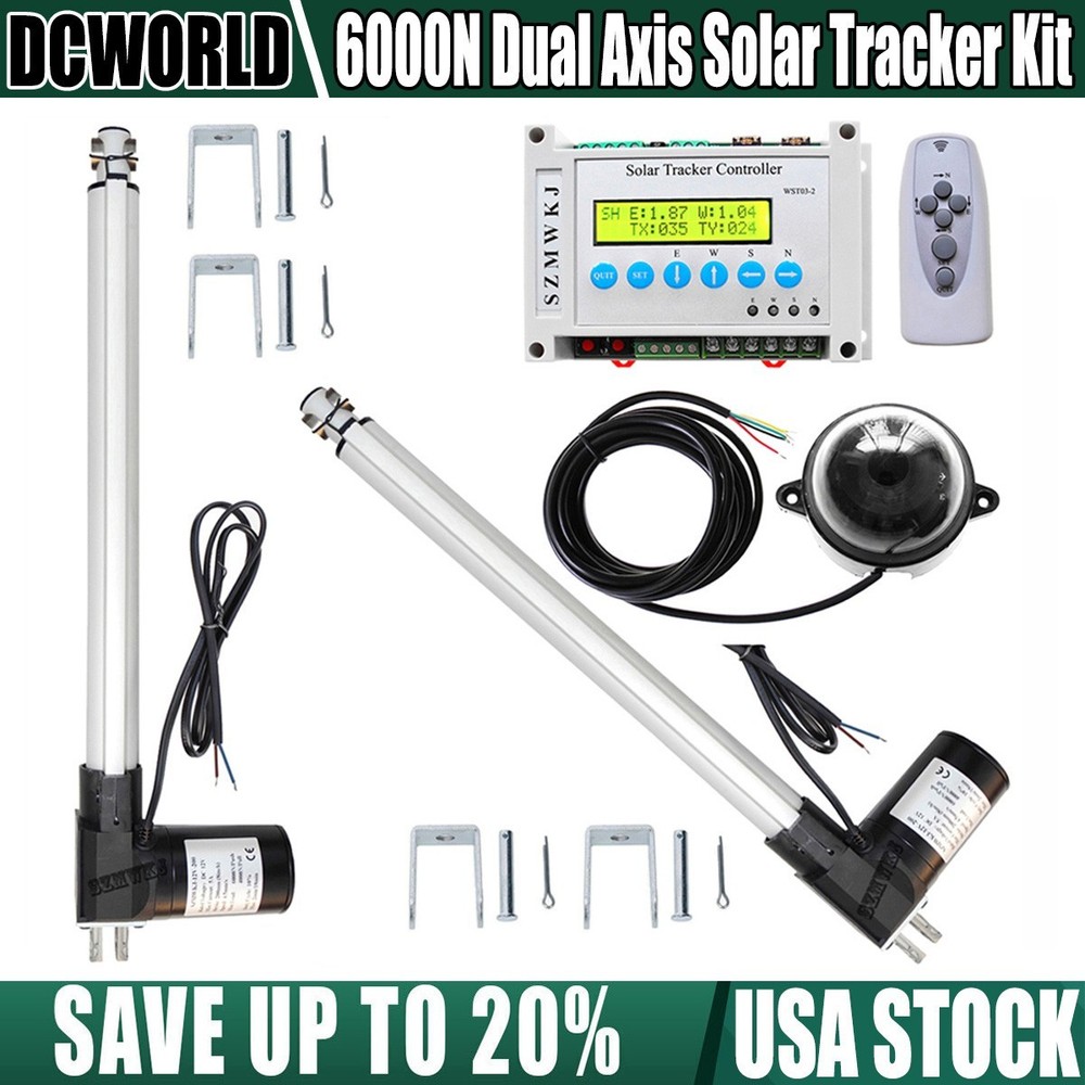 6000N Dual Axis Solar Tracker System W/ Controller W/ 2×18″ Linear Actuator Kits