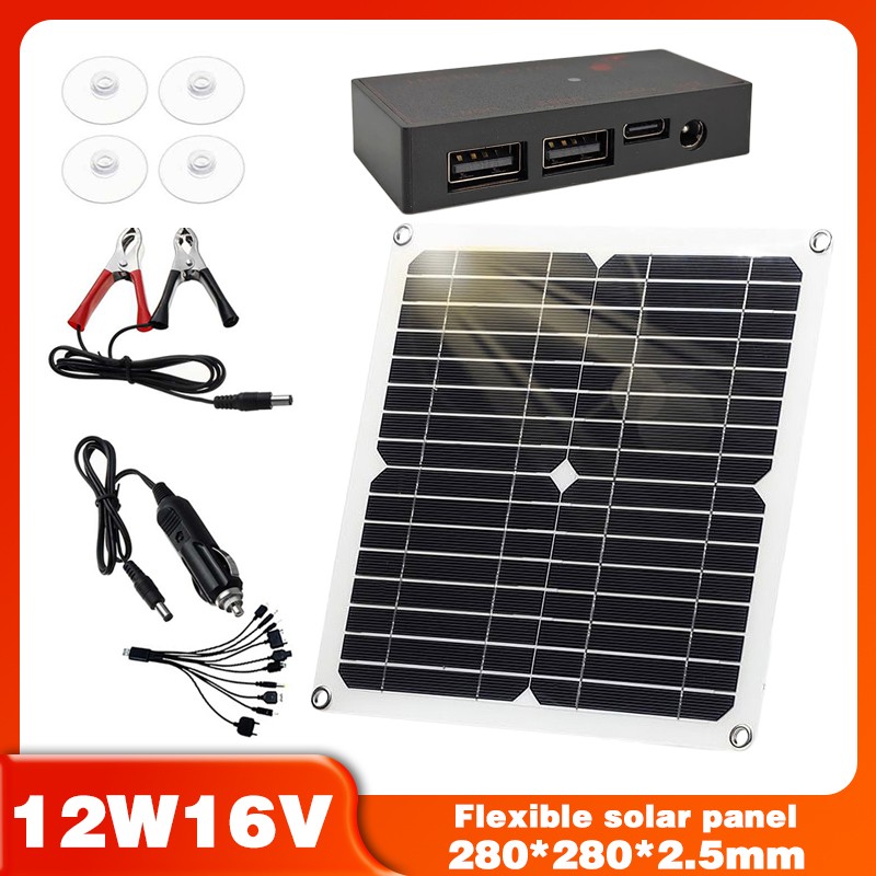 Portable Solar Power Bank Set, 10 in 1 USB Fast Charging Cable Included