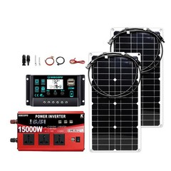 15000W Peak Solar System Kit 2pcs Flexible Panel DC12V/24V AC110V/220V Inverte9z