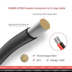 XT60 to O Ring Terminal Cable,Connector Cable 2FT 10AWG XT60 Female to O Ring