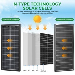 100 Watt Solar Panel Bifacial 12V Home PV Power Off-Grid RV Camper System Carava