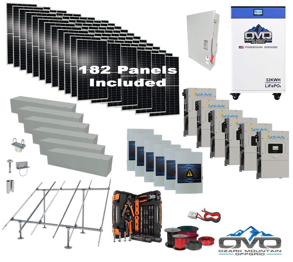 100KW Complete Offgrid Solar Kit + 6x 15K Sol-Ark Inverter + 32kWh OMO 48V Freed