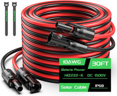 30FT 10AWG Solar Extension Cable Wire Set of 2 with Waterproof Connectors