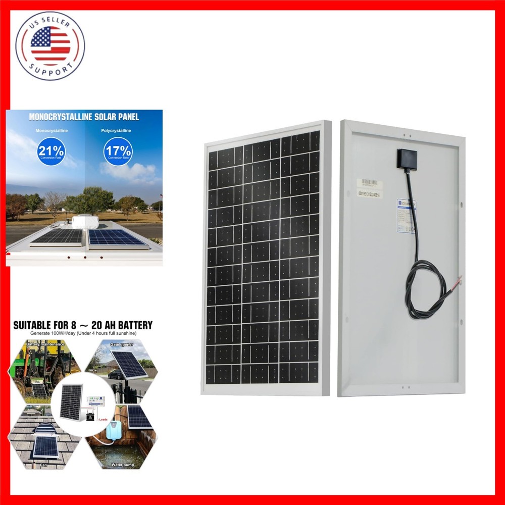 Solar Panel 25W 18V Monocrystalline Waterproof Panel for Charging 12V Battery…