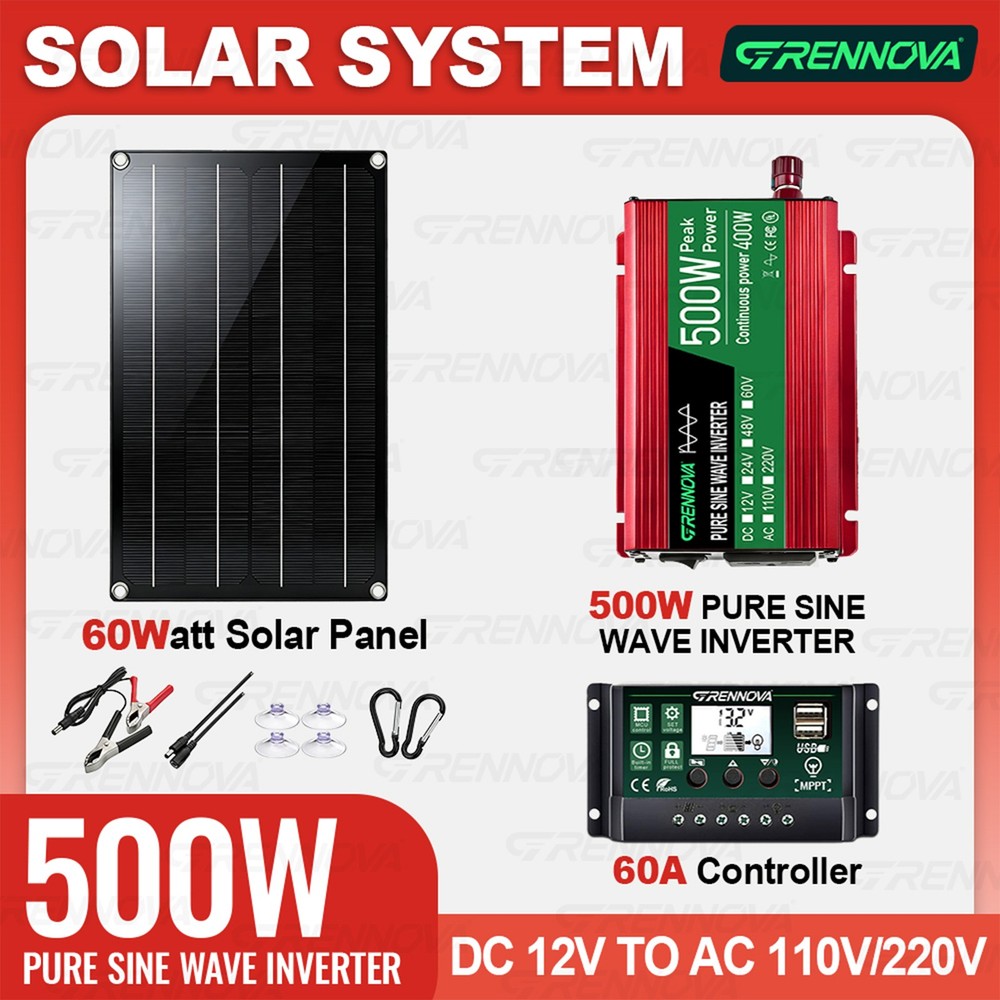 Grennova 500W Off-Grid Solar System 60W Panel 60A MPPT Dual Voltage Inverter