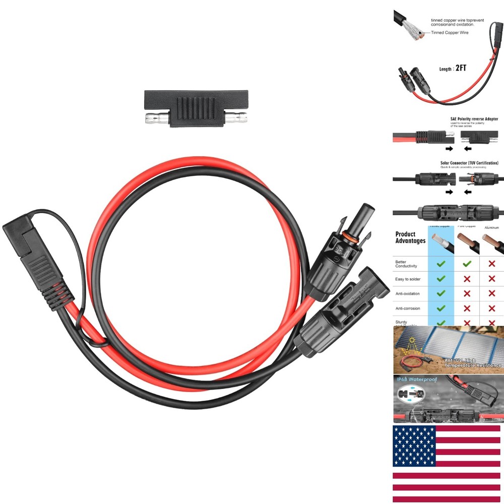 Versatile 2FT SAE to Solar Adapter Cable – 10AWG, Perfect for RVs & Generators