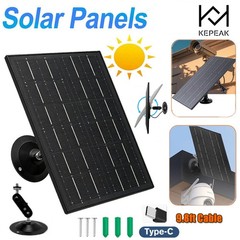 10W 5V Solar Panel for Security Camera,Type C Port Solar Charger w/Cable & Stand