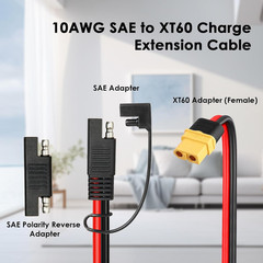 6FT XT60 Female to SAE Cable with SAE Polarity Reverse Adapter for Portable Powe