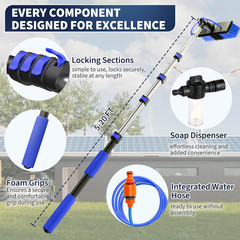 20FT Water Fed Solar Panel Cleaning Kit, Telescopic Solar Panel Cleaning Brush w