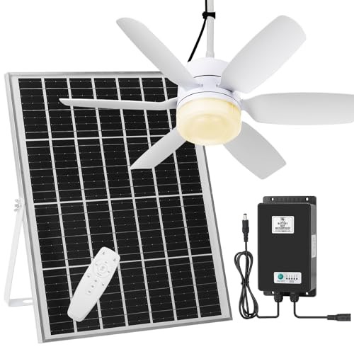 Fanspex 20.5” Solar Rechargeable Ceiling Fan Light with Battery Backup, 25W