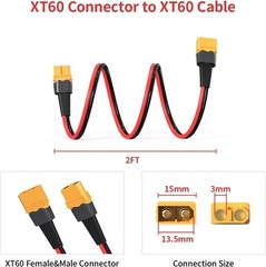 2FT XT60 Extension Cable – High-Quality Tinned Copper Connector for RC Battery