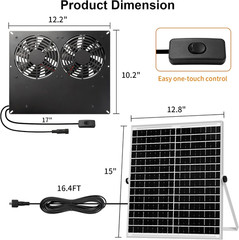 25W Metal Frame Solar Powered Fan with Battery, IP65 Waterproof Solar Exhaust/In
