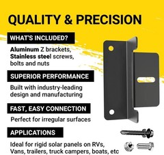 Set of 4 Black Aluminum Z Bracket Mounts – Ideal for Solar Panels Installation
