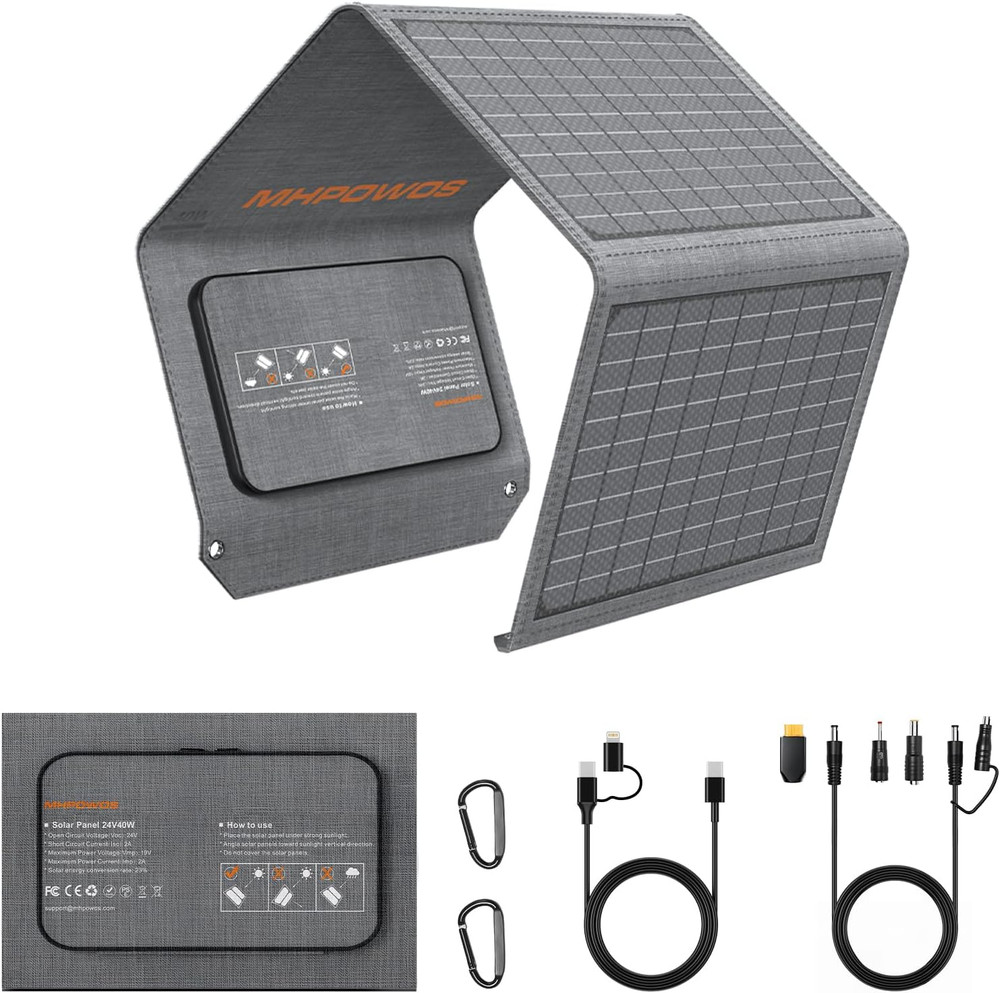 [Upgraded] 40W Portable Solar Panel Charger with Triple Output (USB-C/USB-A/DC)