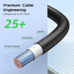 30FT 10AWG Solar Panel Extension Cable, Bateria Power 6mm² Solar Extension Cabl