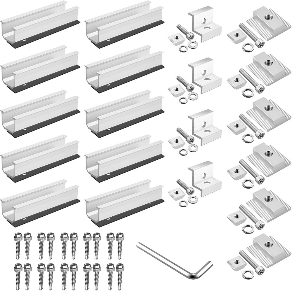 Solar Panel Mounting Brackets, Included 10 X 4.72 in Rails + 4 End Clamps + 6 Ce