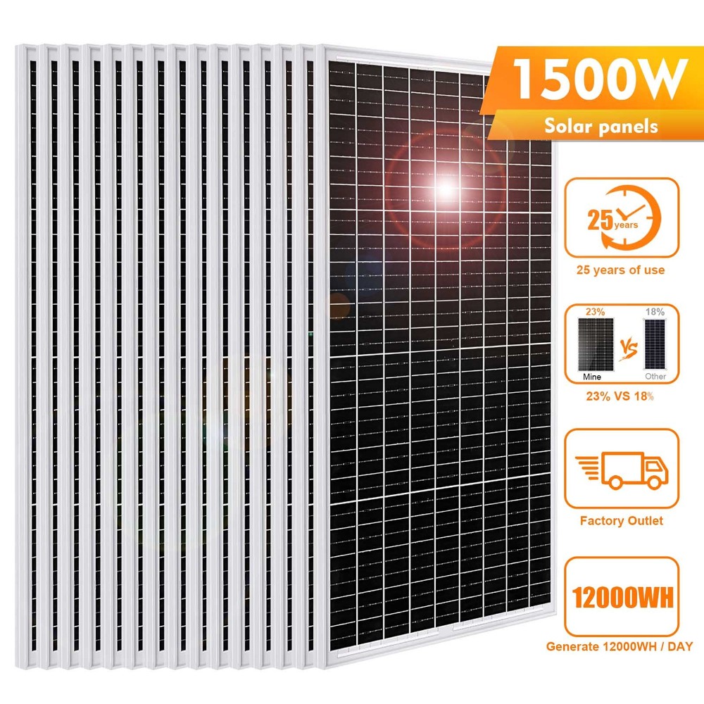 PFCTART 12V 100Watt Solar Panel Mono 1500W PV Power Charger for RV Home Rooftop