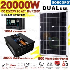 20000W Solar Emergency Power Supply | 500W Panel + 100A Controller + Inverter