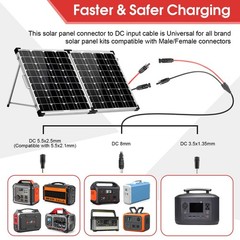 Solar Panel Connector to DC 8mm Adapter Cable, 6Ft 14AWG | Solar Connectors Exte