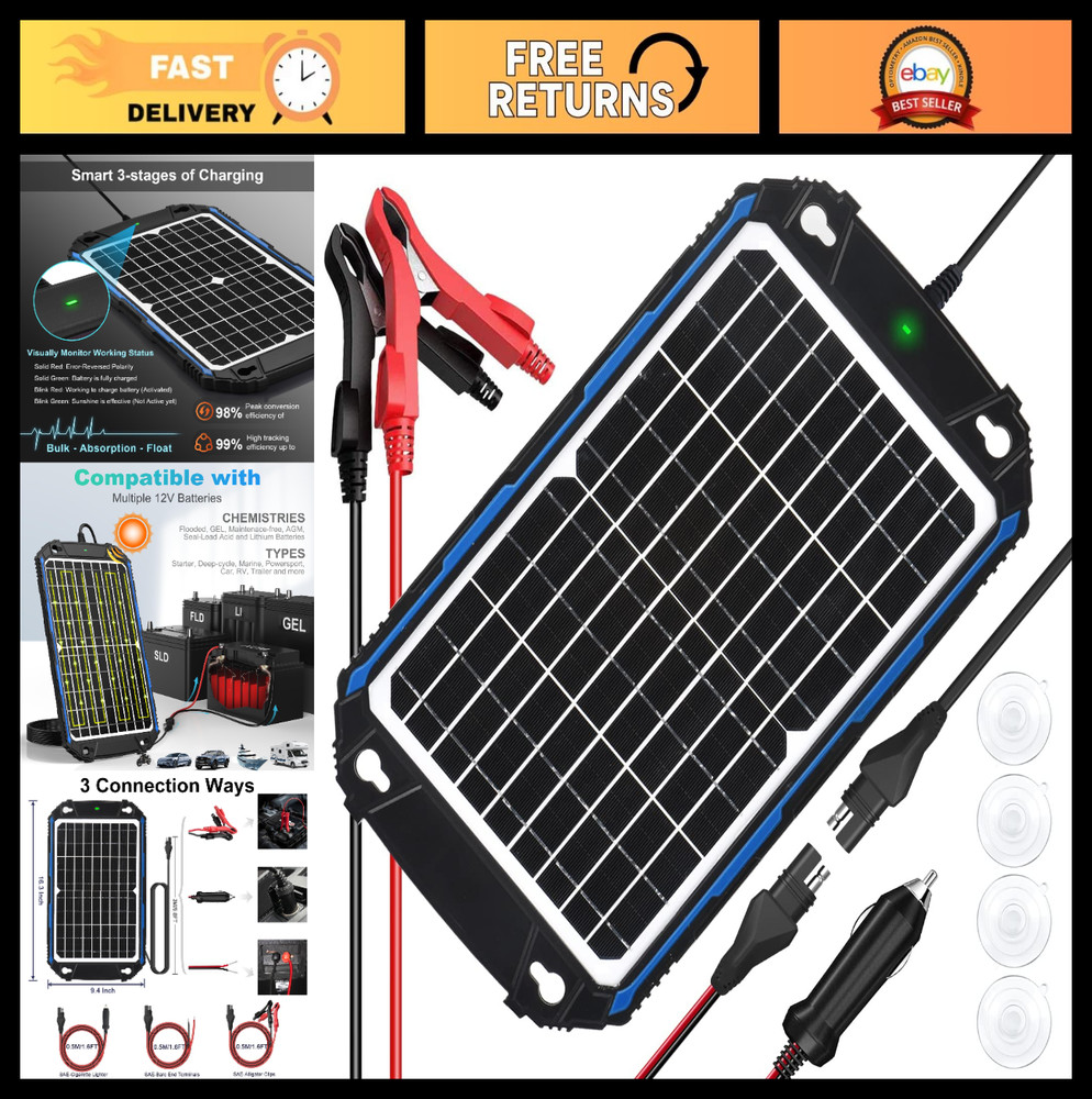 12W Waterproof Solar Battery Charger & Maintainer, MPPT Charge Controller, 12V T