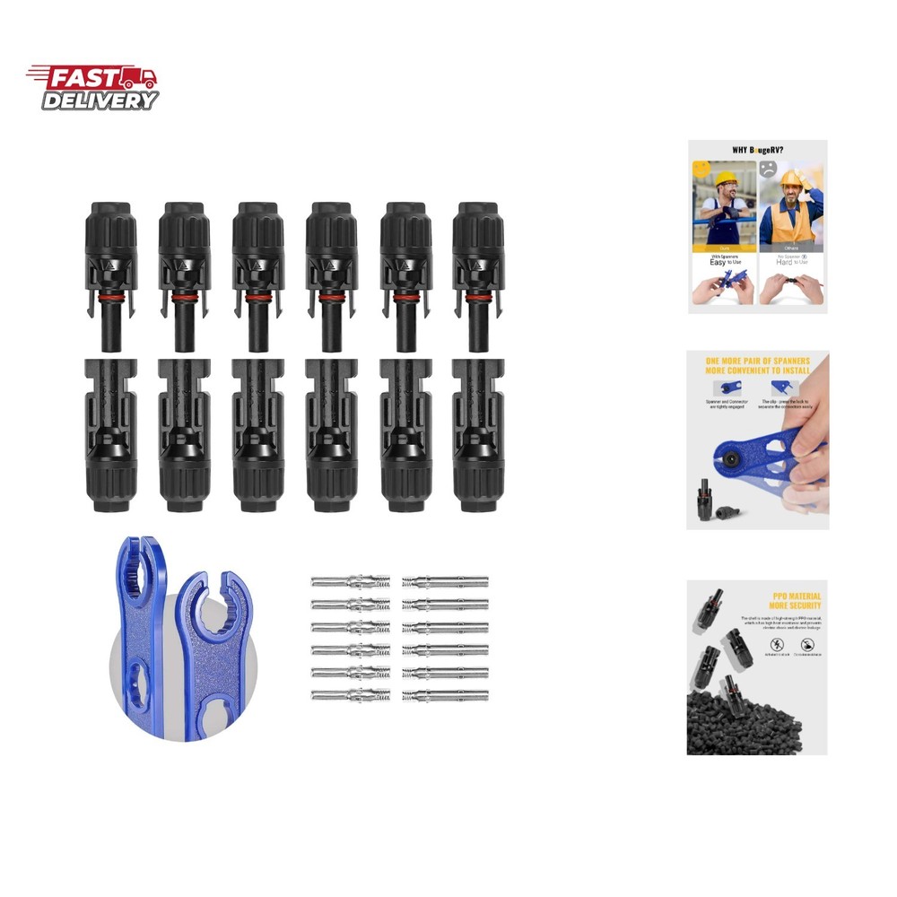 12 PCS Solar Connectors with Spanners Solar Panel Cable Connectors 6 Pairs Ma…