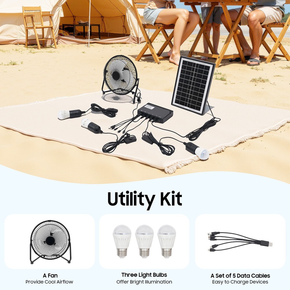 Solar Generator Portable Lighting Fan System Kit, Solar Fan and Lamp Kit